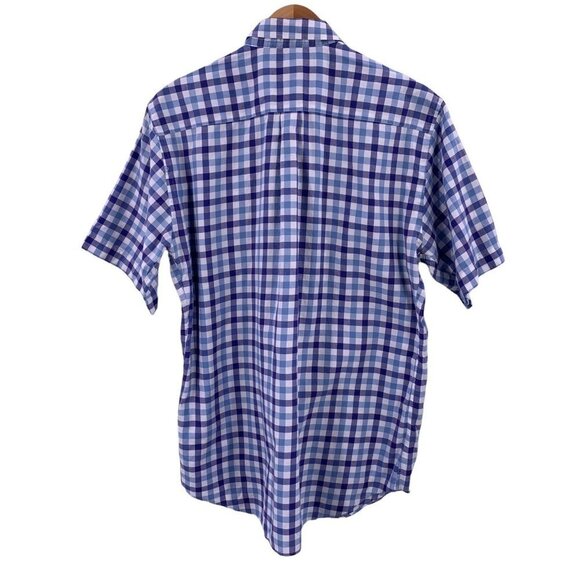 PETER MILLAR Blue and White Plaid Cotton Short Sleeve Shirt Size Large - Picture 5 of 5